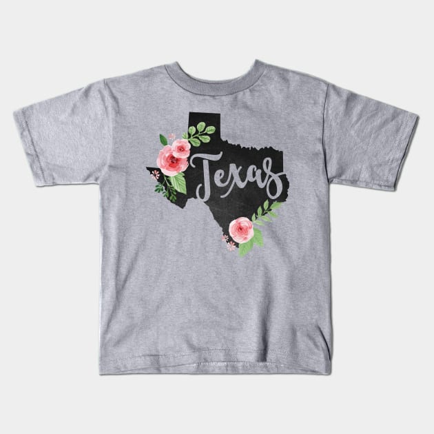 Texas Floral Chalkboard State Kids T-Shirt by teevisionshop